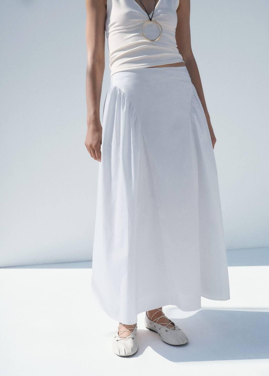 WHITE Midi cotton skirt with pleats, White, large image number 7