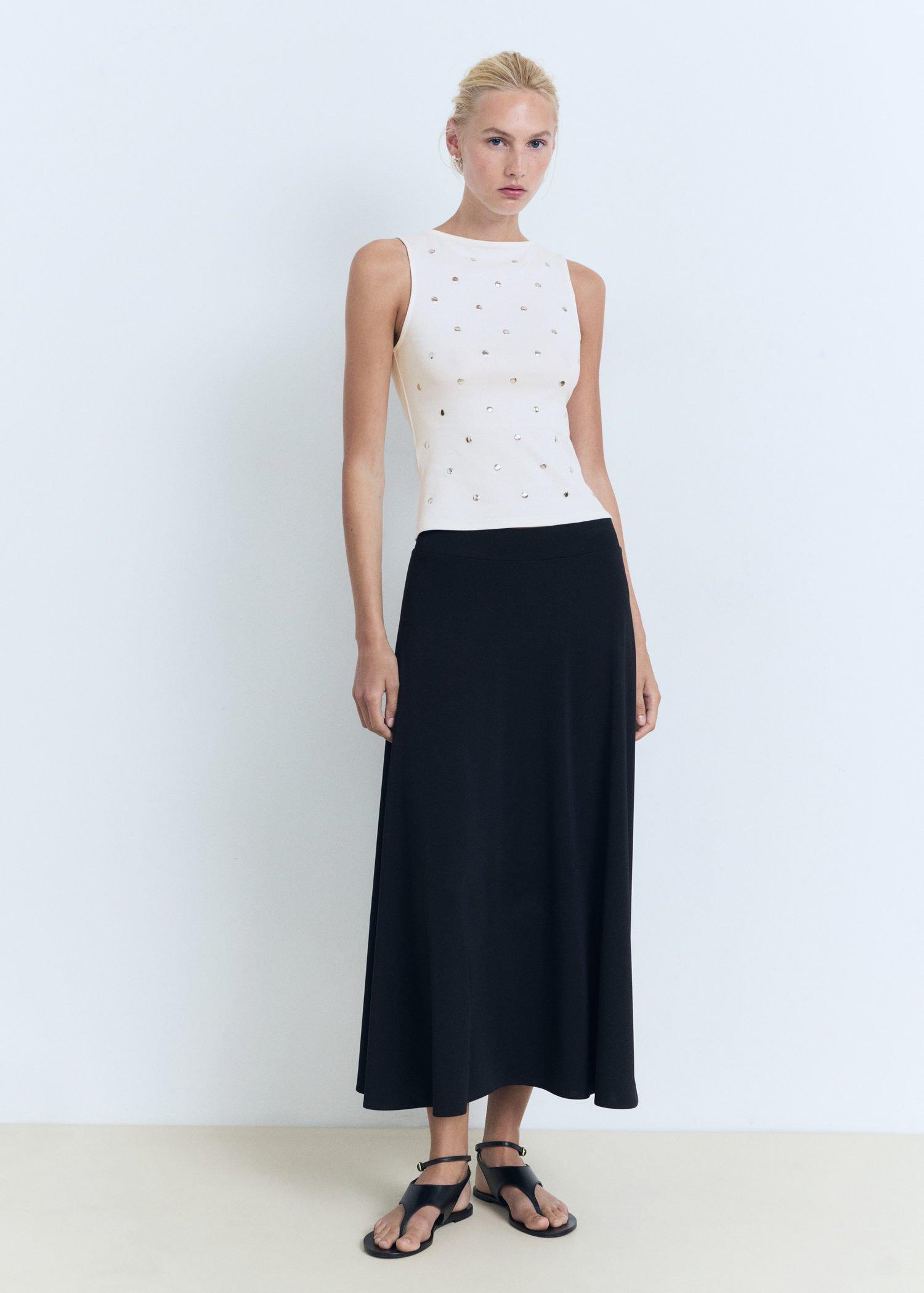 White Cotton Studded Top, White, medium