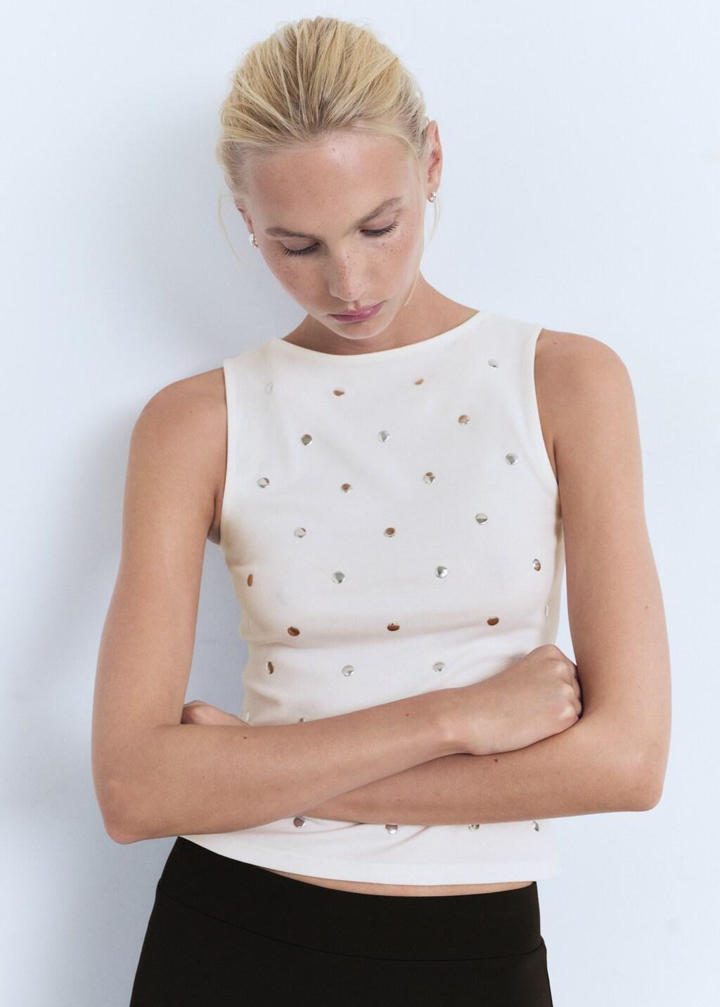 White Cotton Studded Top, , large image number 7