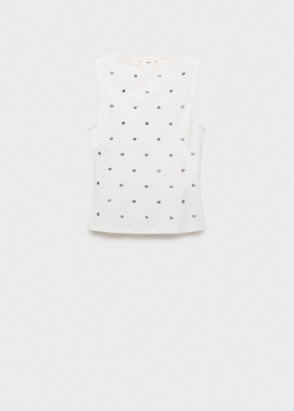 White Cotton Studded Top, White, large image number 12