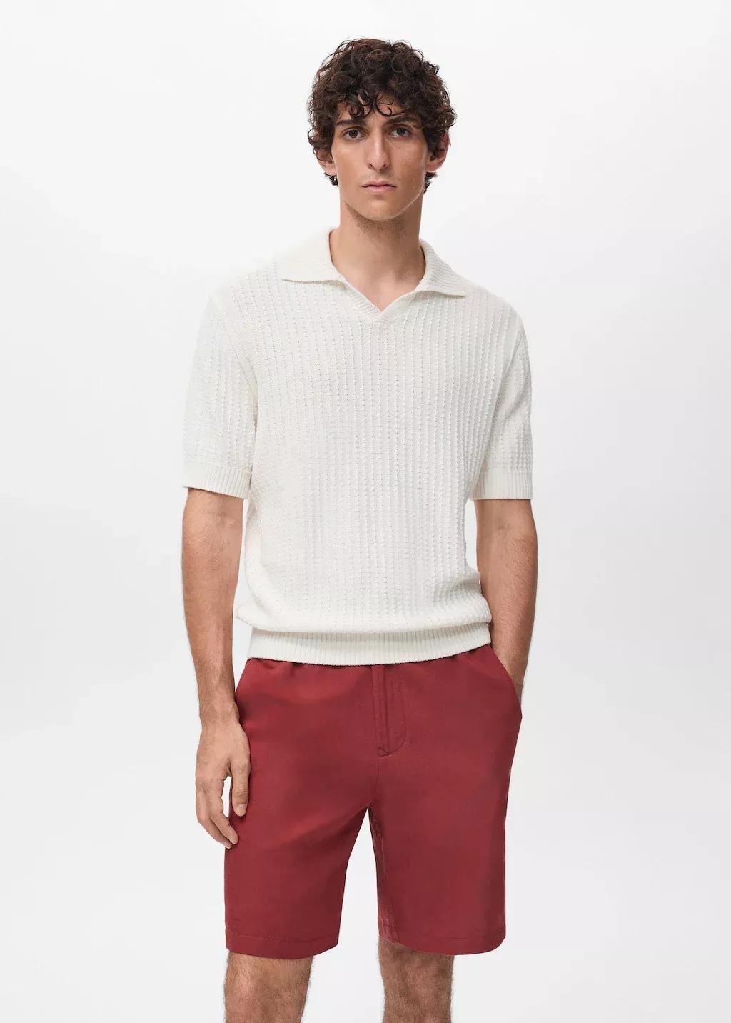 NATURAL WHITE 100% cotton knitted polo structure, Natural White, medium