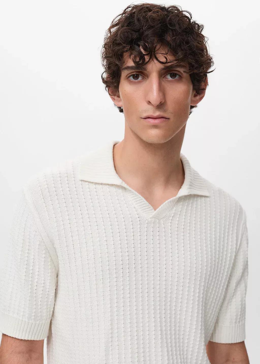 NATURAL WHITE 100% cotton knitted polo structure, Natural White, large image number 1