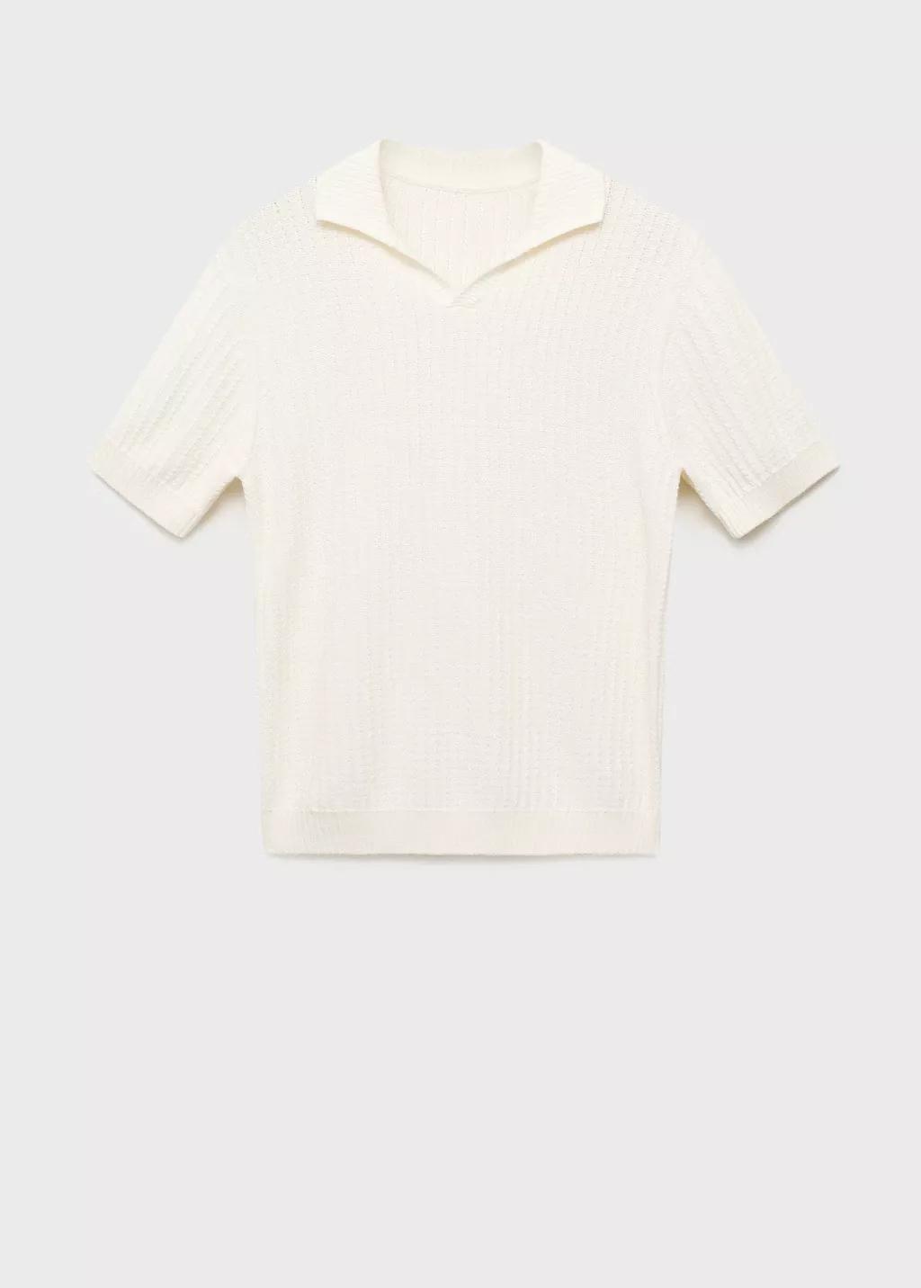 NATURAL WHITE 100% cotton knitted polo structure, Natural White, large image number 3