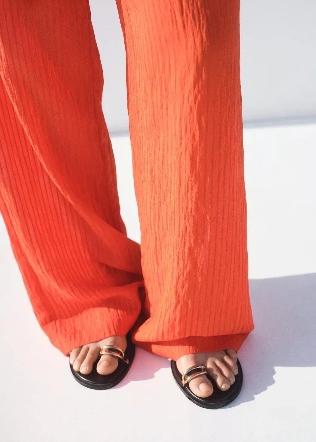 ORANGE Straight-leg crinkled-effect trousers, Orange, large image number 3