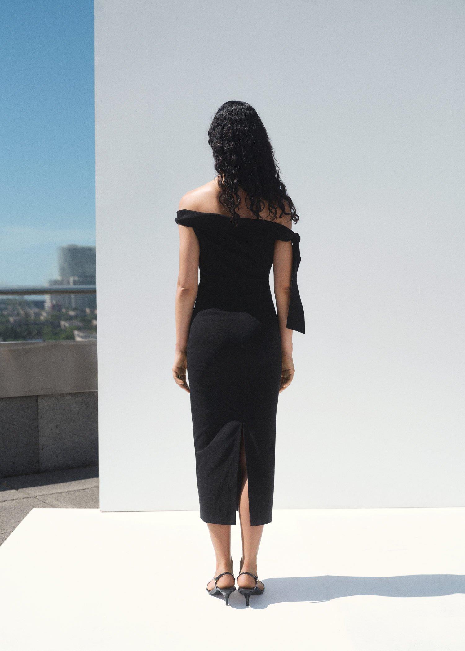 Black Strapless Dress With Bow Detail, , large image number 2
