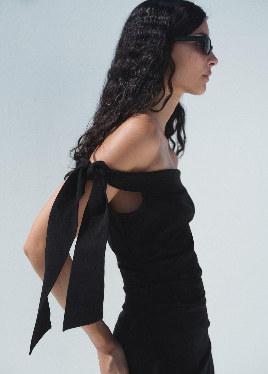 Black Strapless Dress With Bow Detail, , large image number 7