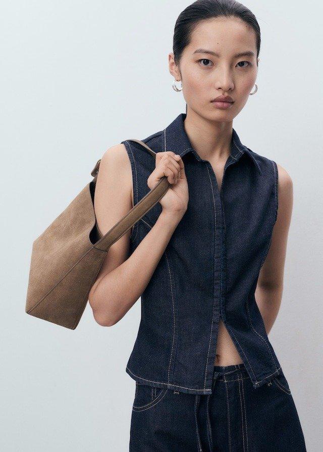 Blue Denim Top With Contrast Stitching, , large image number 0