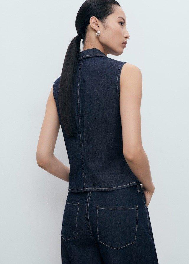 Blue Denim Top With Contrast Stitching, , large image number 2
