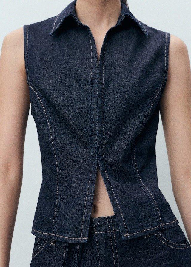 Blue Denim Top With Contrast Stitching, , large image number 3