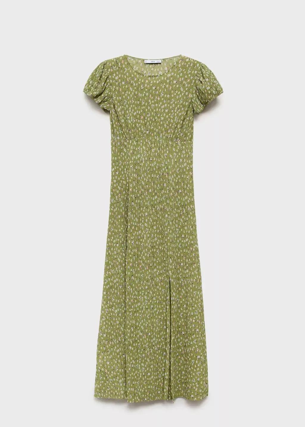 Green Side Slit Printed Dress, Green, large image number 7