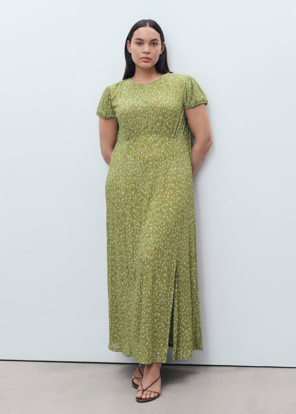 Green Side Slit Printed Dress, Green, large image number 9