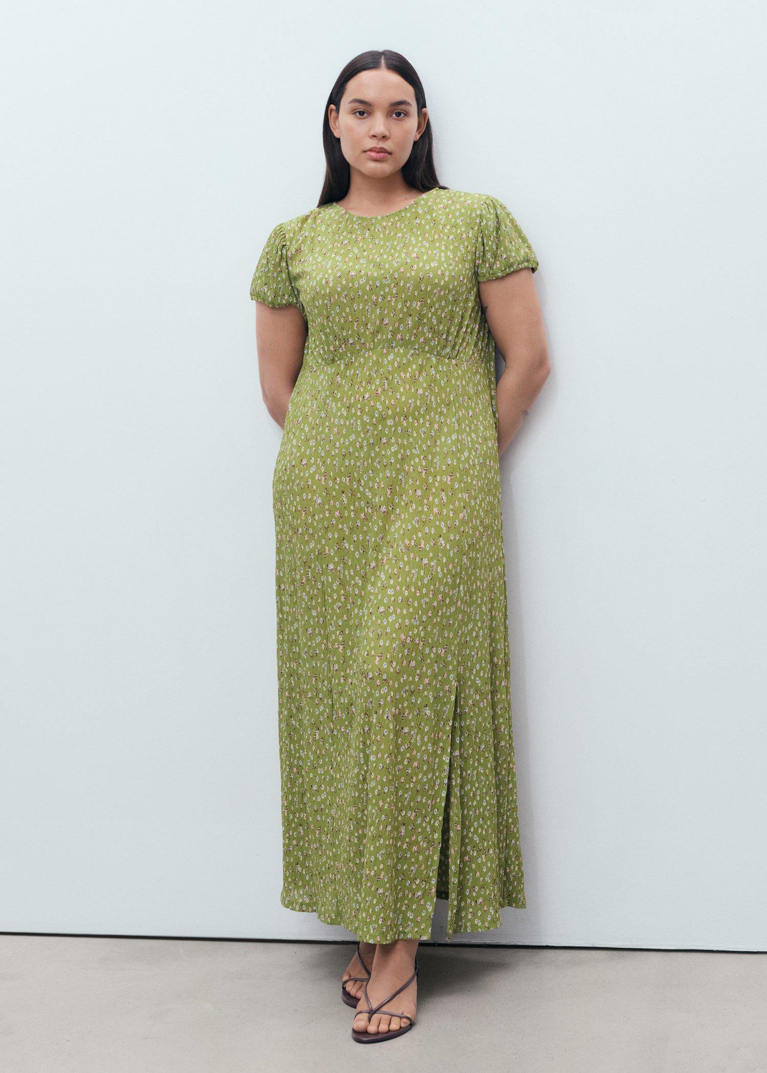 Green Side Slit Printed Dress, Green, large image number 10