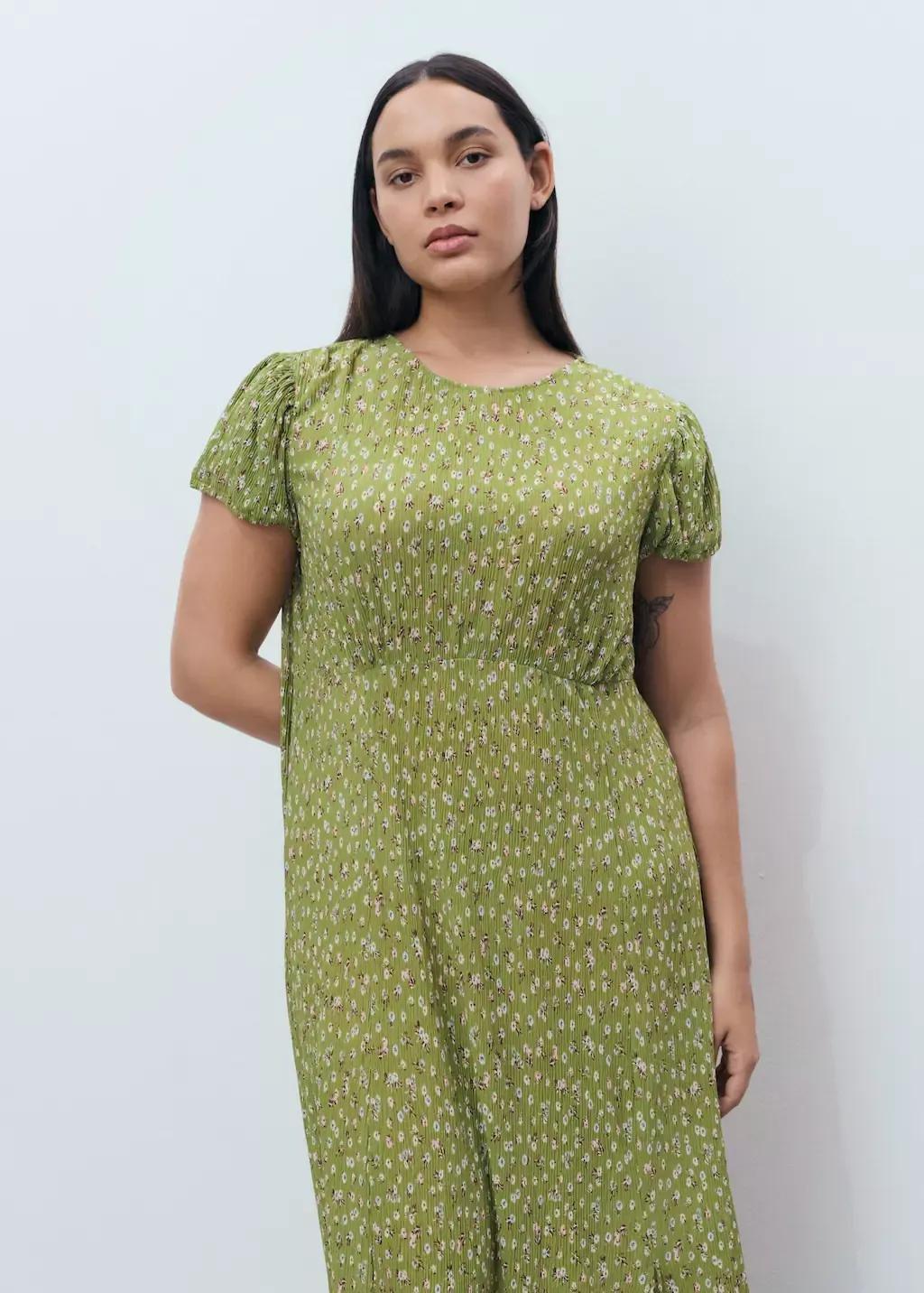 Green Side Slit Printed Dress, Green, large image number 12