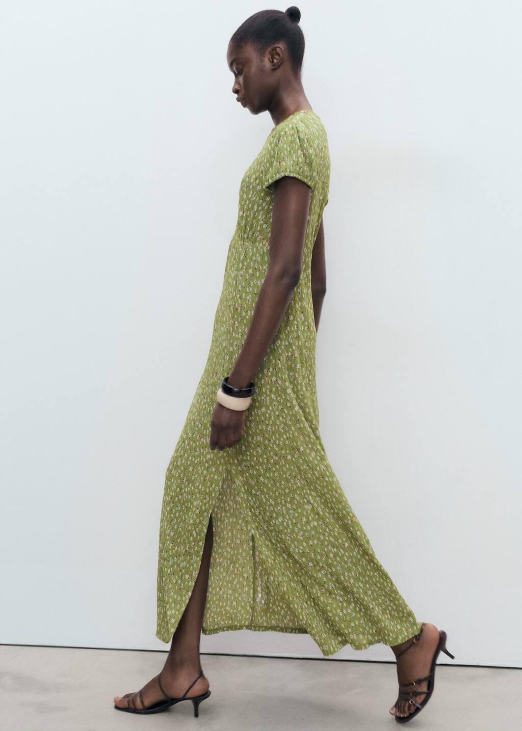 Green Side Slit Printed Dress, Green, large image number 13
