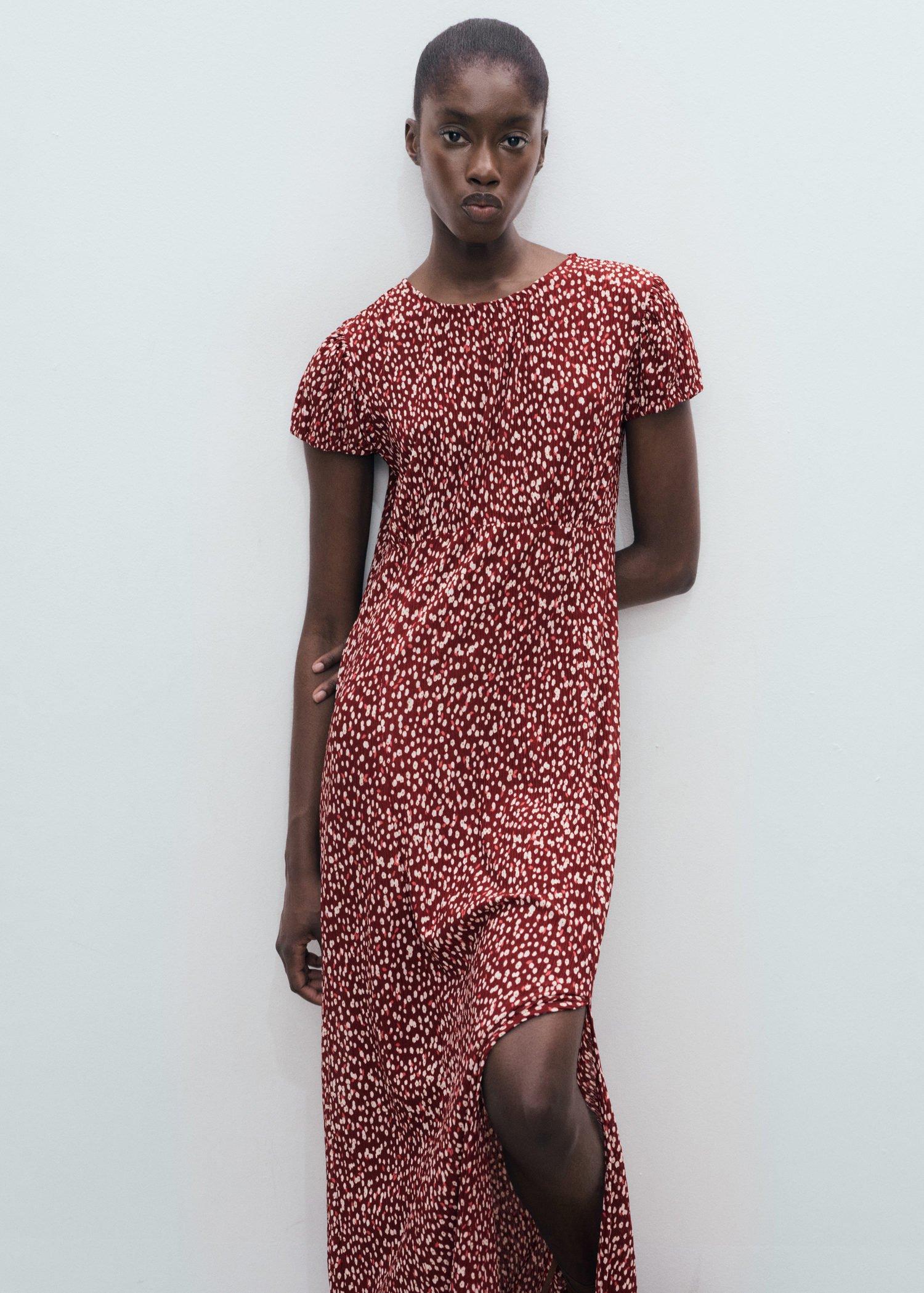 Red Side Slit Printed Dress, , medium