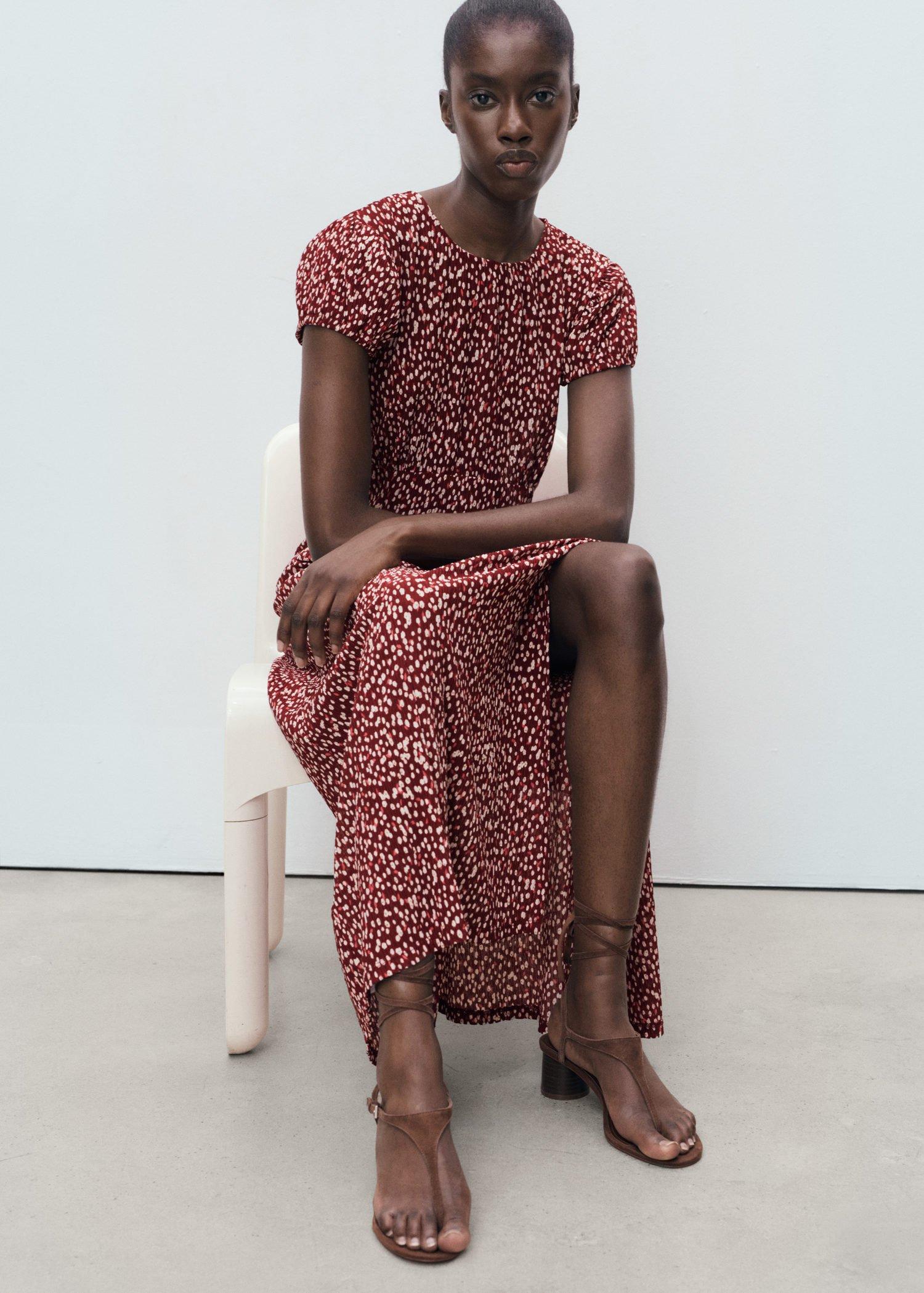 Red Side Slit Printed Dress, , large image number 2