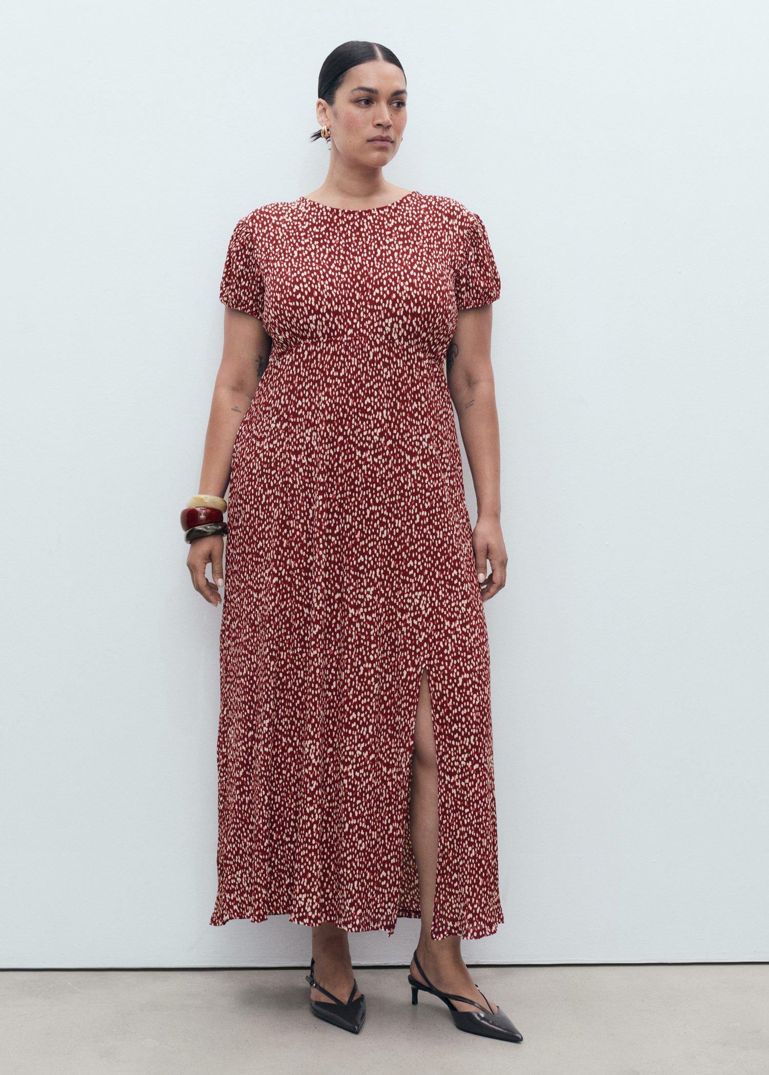 Red Side Slit Printed Dress, , large image number 4