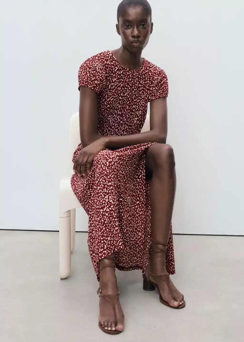 Red Side Slit Printed Dress, Dark Red, large image number 12