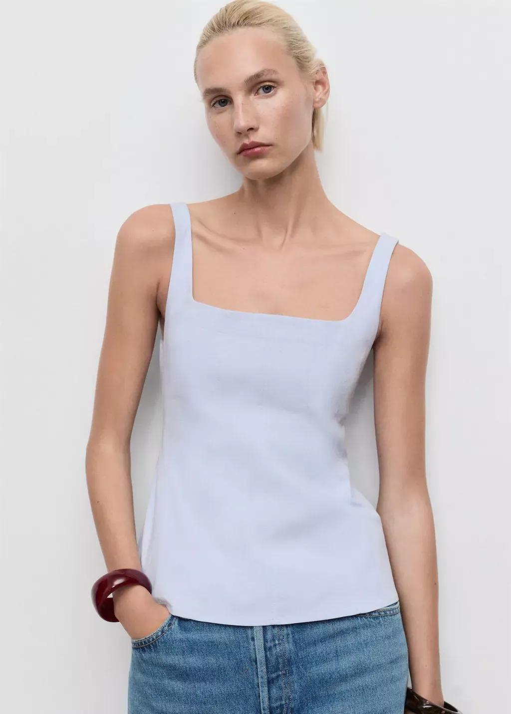 Blue Cotton A-Line Top, Light-Pastel Blue, medium