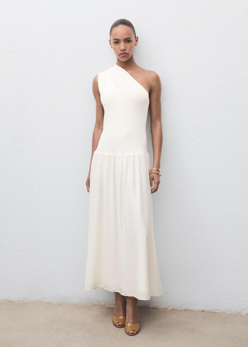 Beige Asymmetrical Combined Fabric Dress, , large image number 0