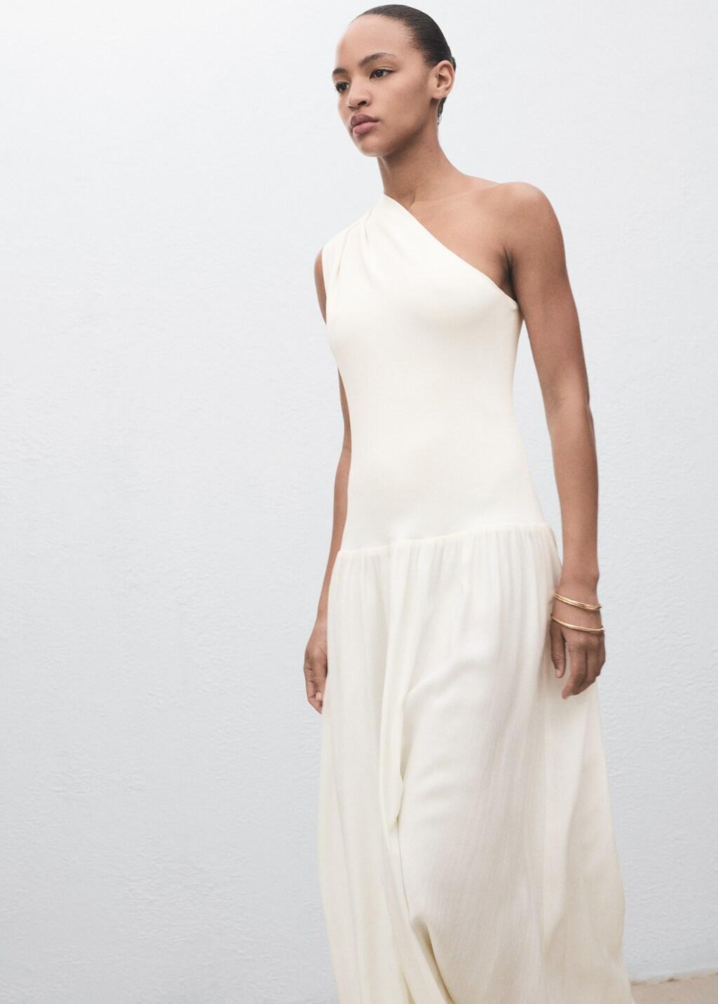 Beige Asymmetrical Combined Fabric Dress, , large image number 3