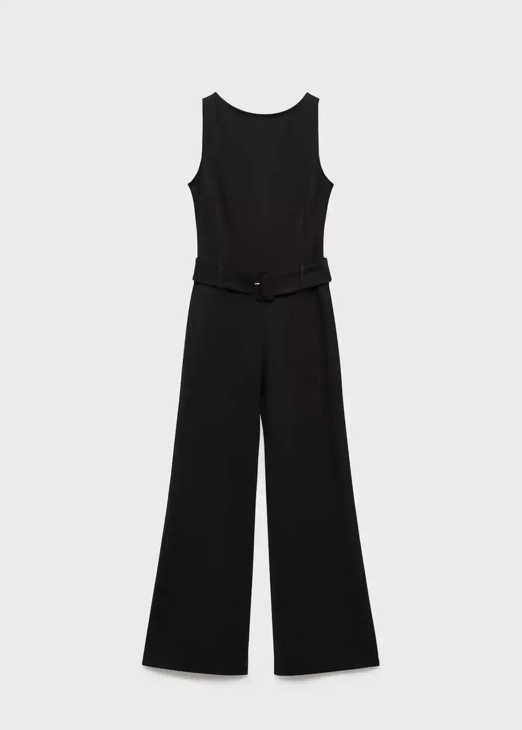 Black Long Jumpsuit With Belt And Buckle, , large image number 3