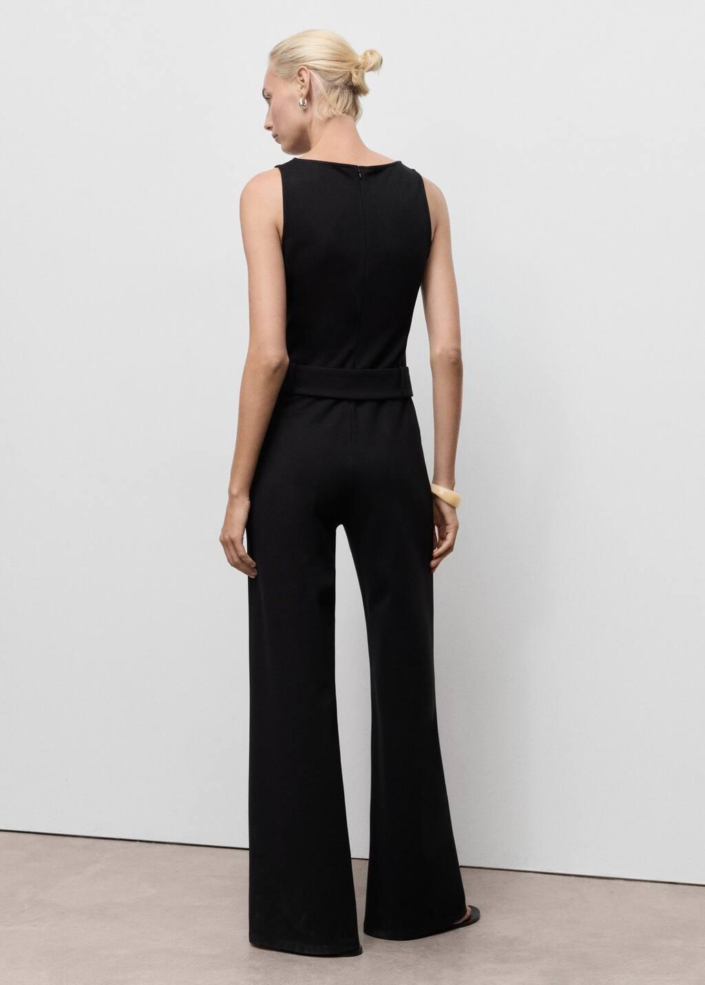 Black Long Jumpsuit With Belt And Buckle, , large image number 5