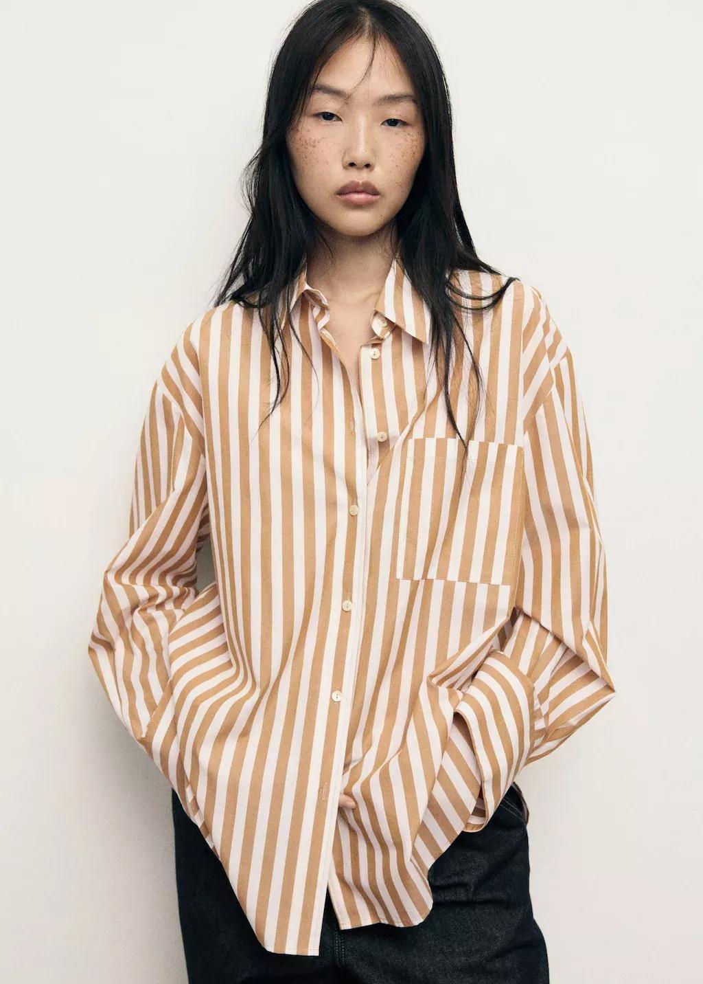 NATURAL WHITE Oversize striped shirt, Natural White, large image number 0