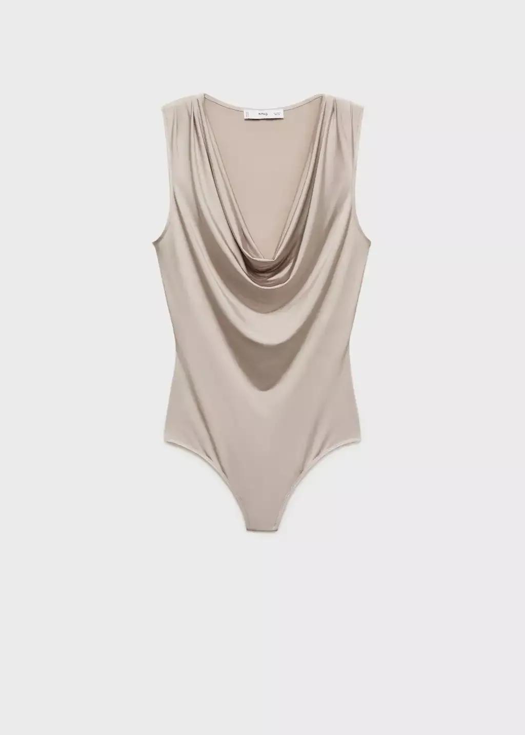 Grey Lt Pastel Bodysuit with draped neckline, , large image number 0