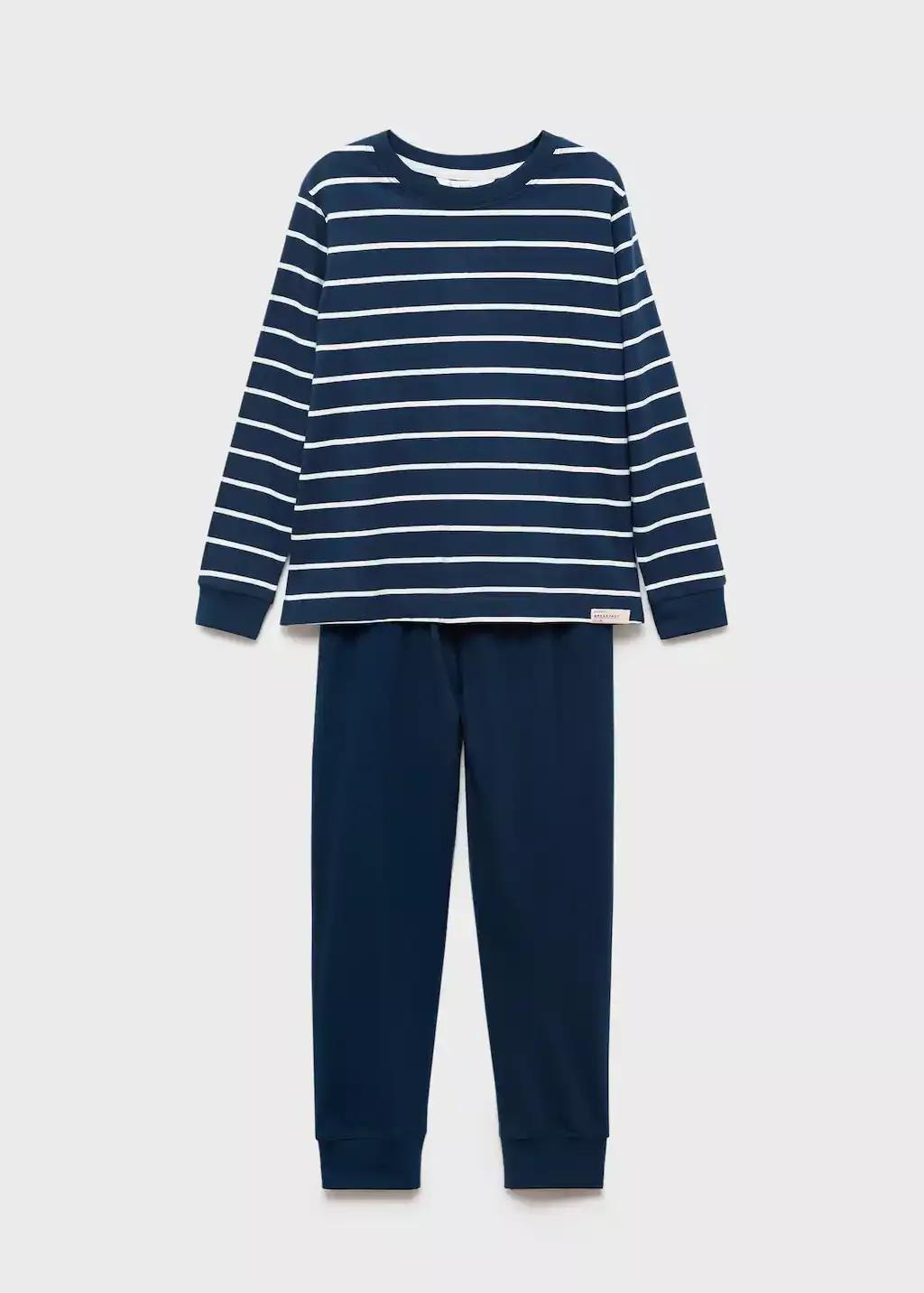 Navy Striped Long Pyjamas, Kids Boy, Navy, large image number 0