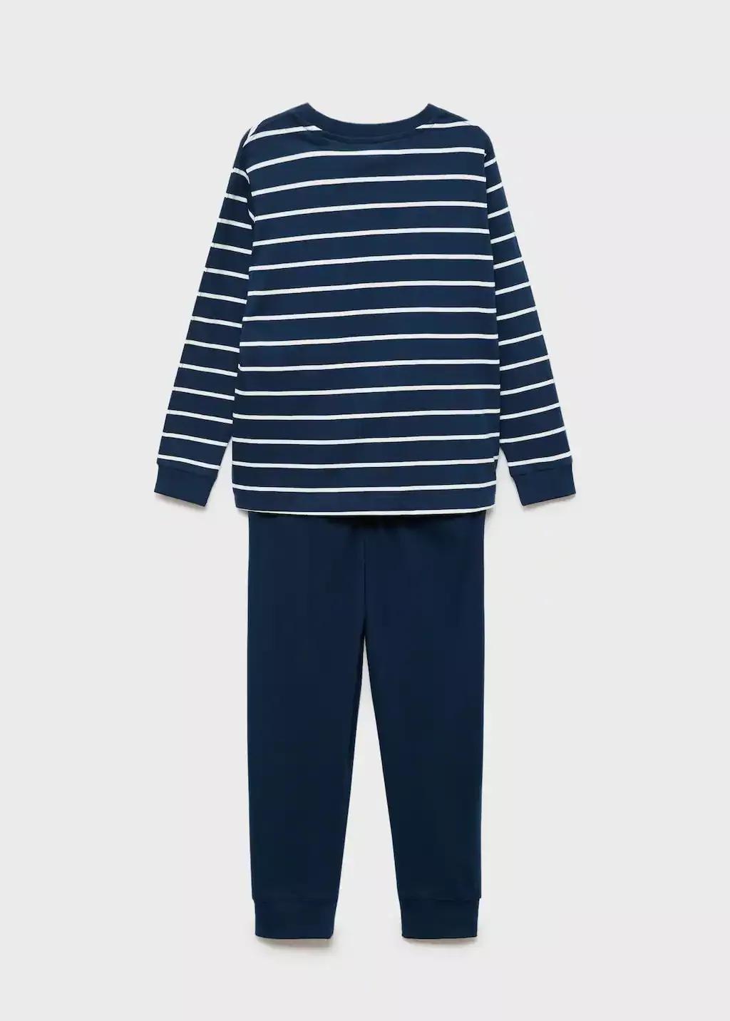 Navy Striped Long Pyjamas, Kids Boy, Navy, large image number 1
