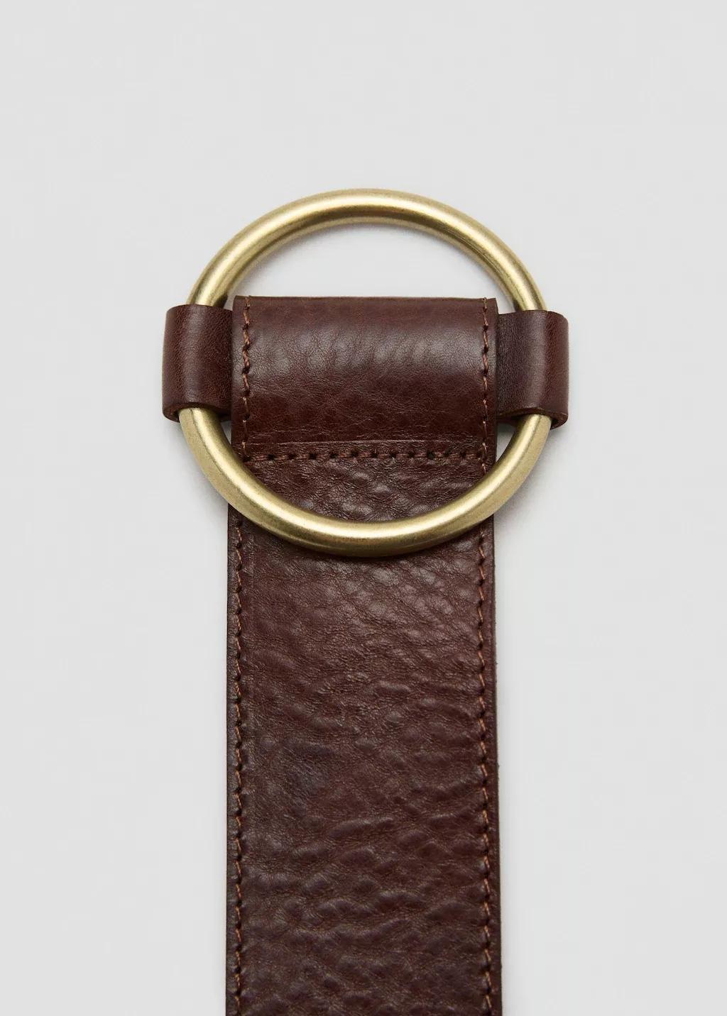 BROWN Rounded buckle leather belt, , medium