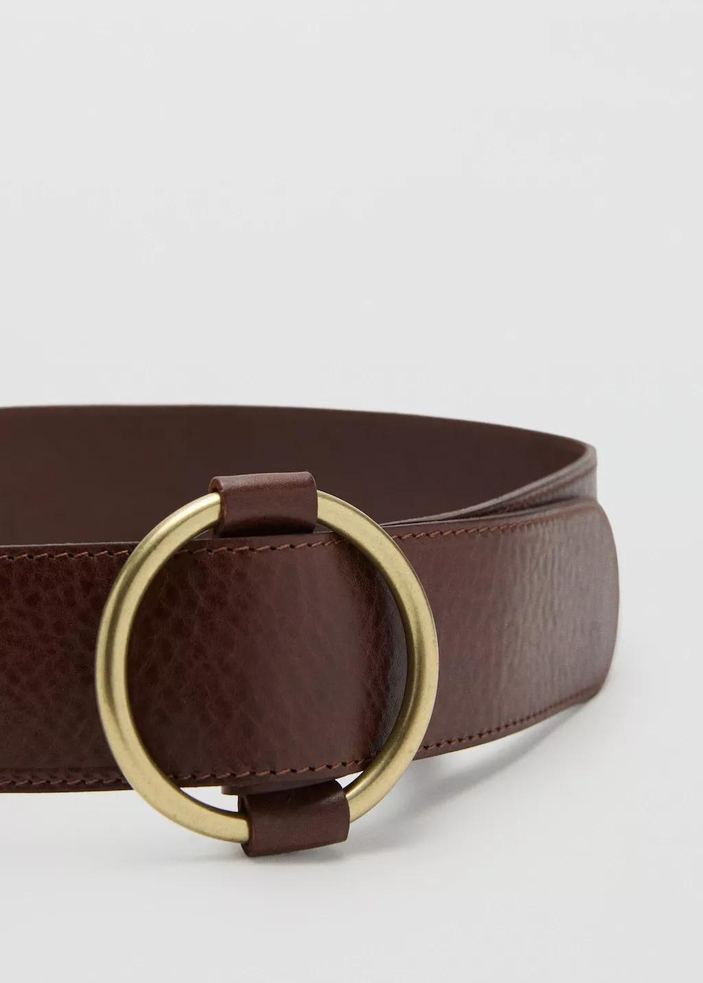 BROWN Rounded buckle leather belt, , large image number 1