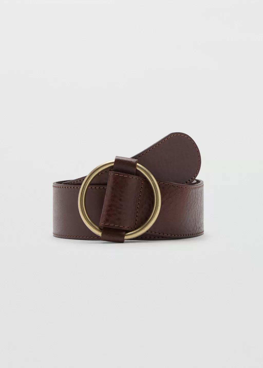 BROWN Rounded buckle leather belt, , large image number 4