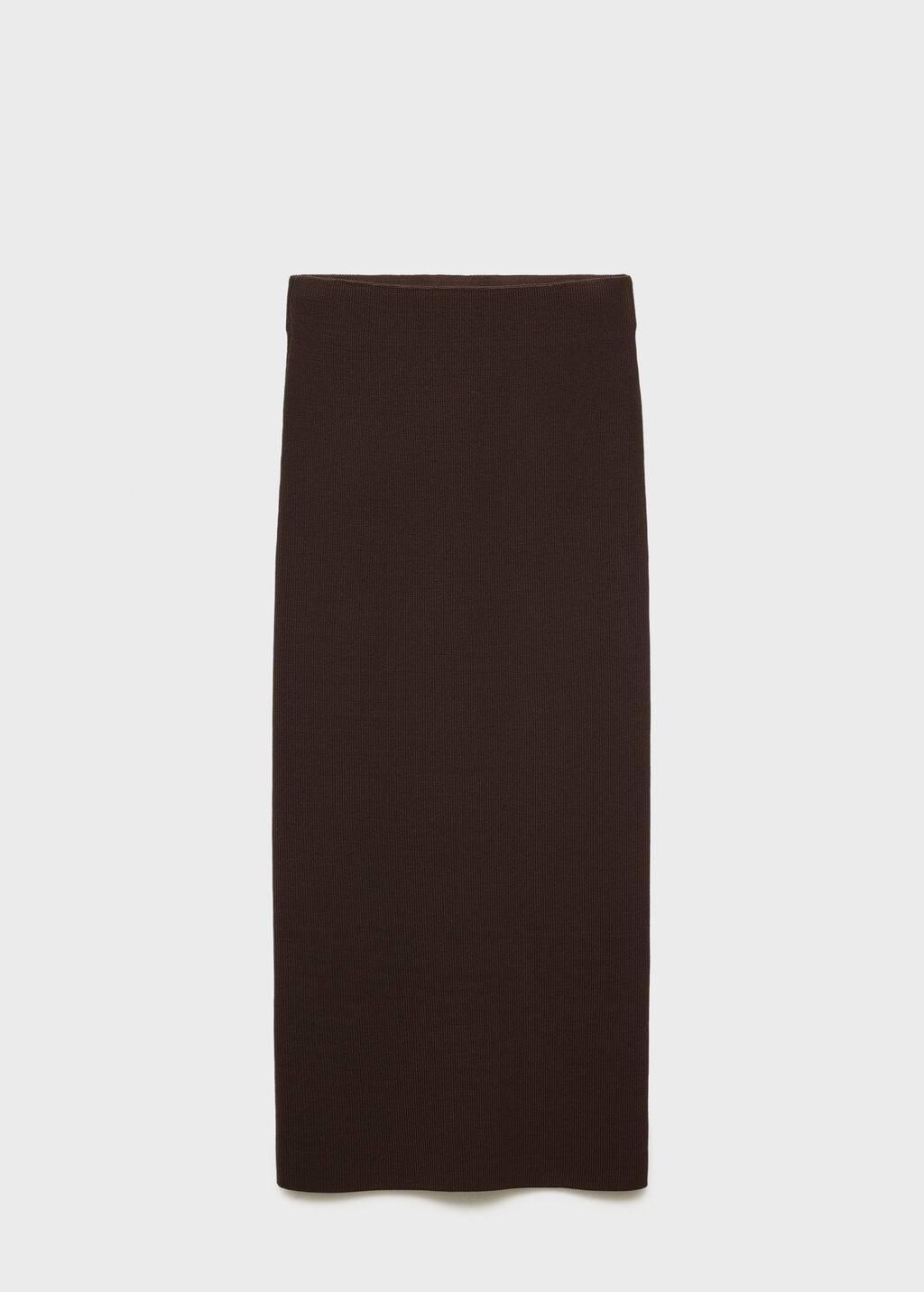Brown Fine Knit Midi Skirt, , large image number 0