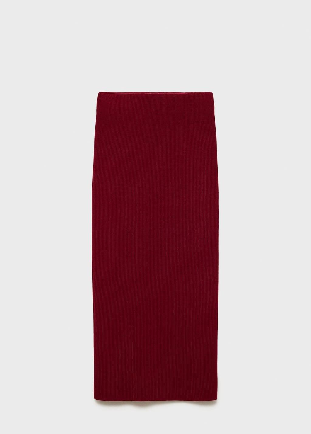 Red Fine Knit Midi Skirt, Dark Red, large image number 0