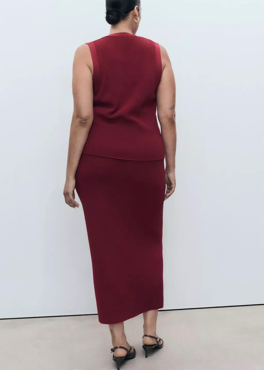 Red Fine Knit Midi Skirt, Dark Red, large image number 5