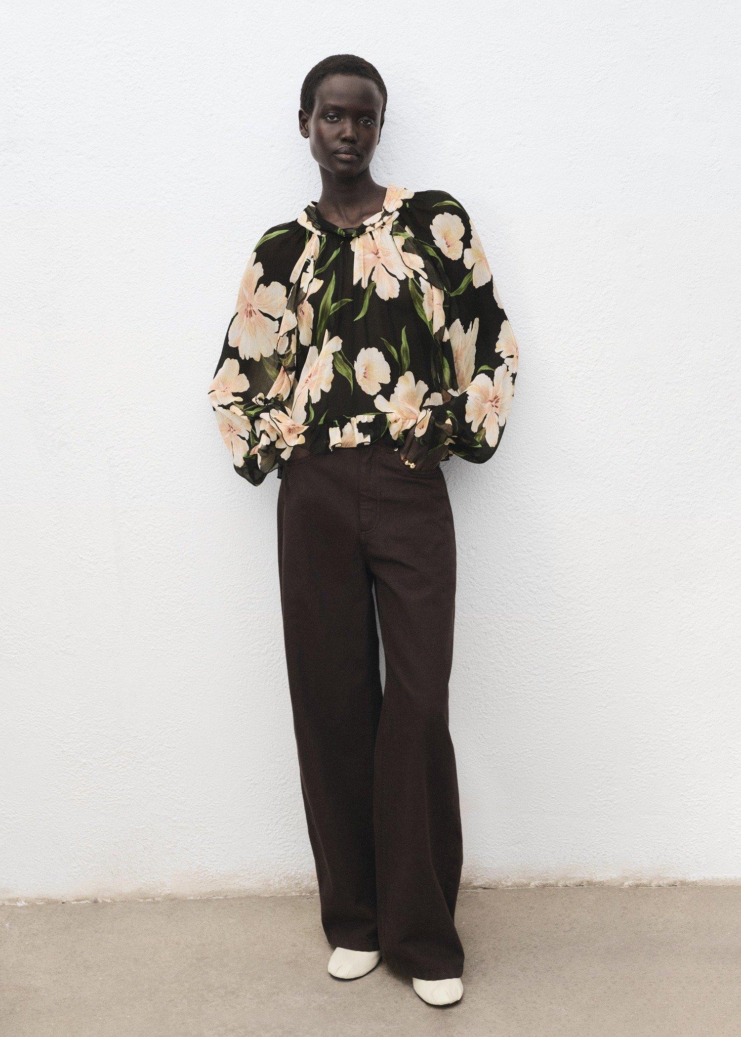 Black Semi-Transparent Floral Blouse, , large image number 2