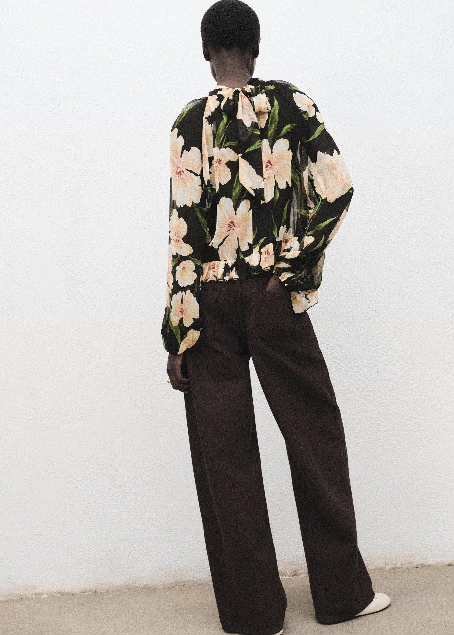 Black Semi-Transparent Floral Blouse, , large image number 4