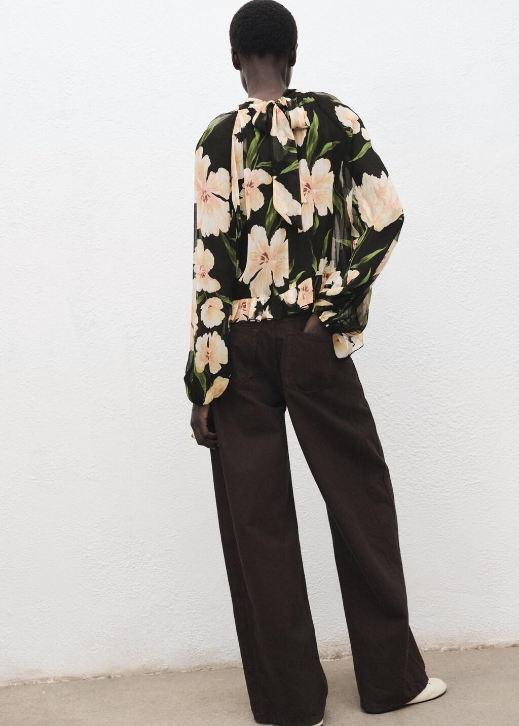 Black Semi-Transparent Floral Blouse, , large image number 5