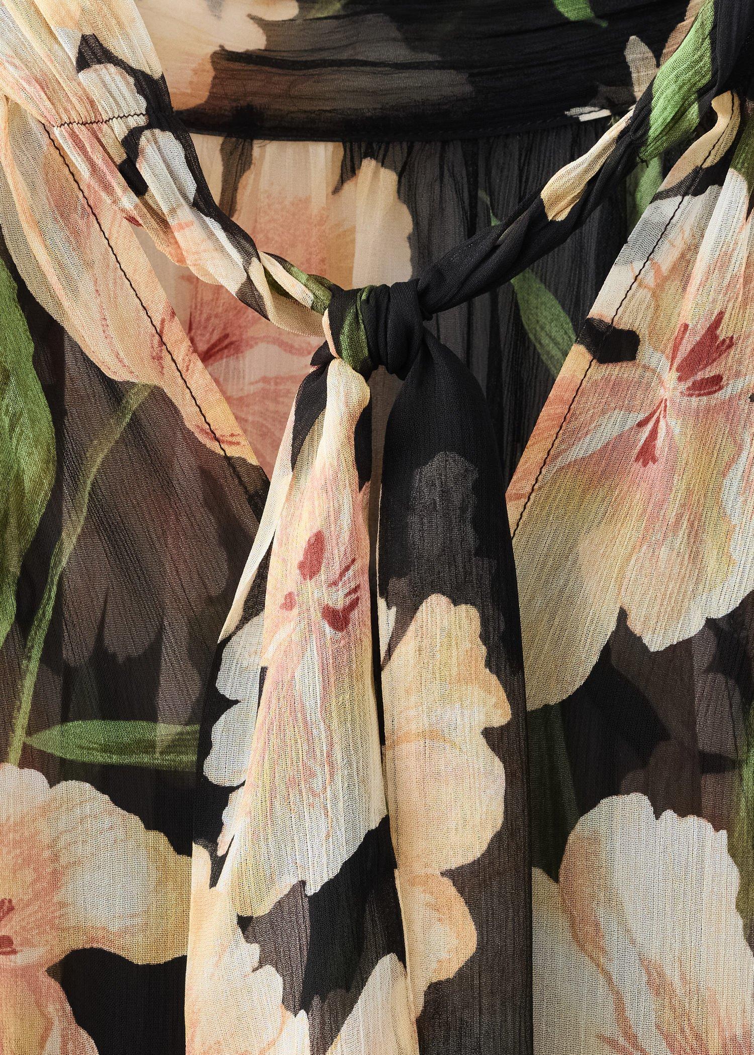 Black Semi-Transparent Floral Blouse, , large image number 6