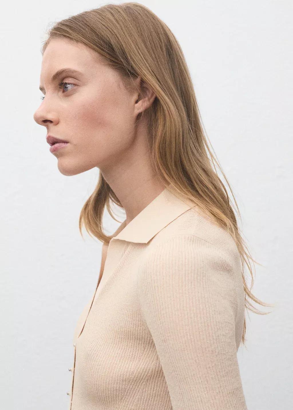Beige Ribbed Polo-Neck Sweater, , large image number 1