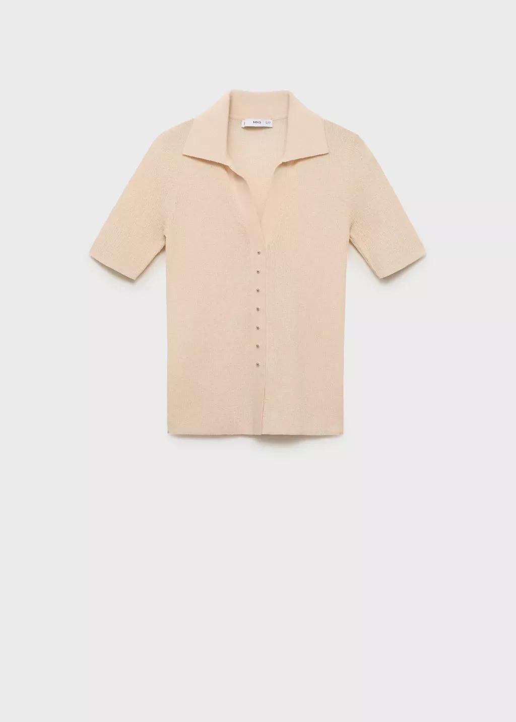 Beige Ribbed Polo-Neck Sweater, 0201_05, large image number 3