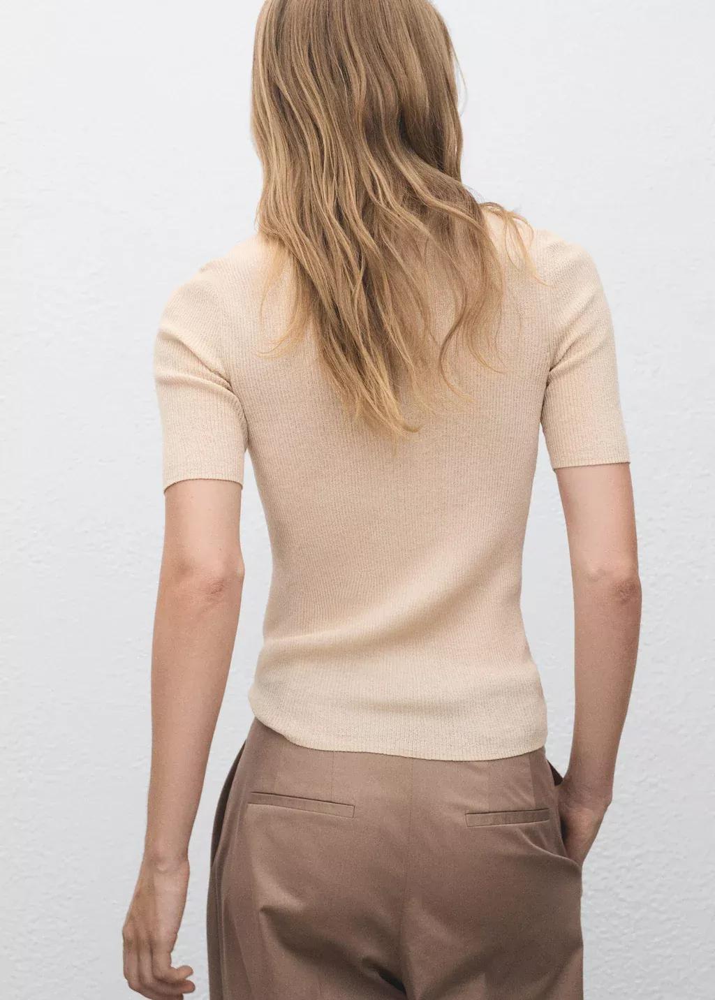 Beige Ribbed Polo-Neck Sweater, , large image number 4
