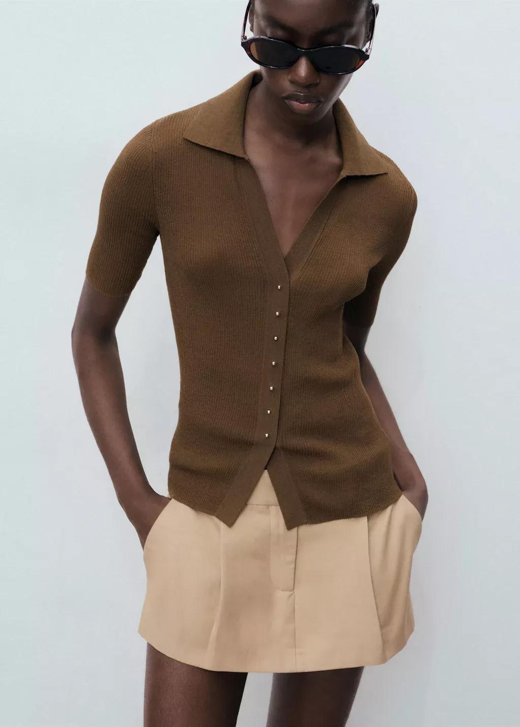 Brown Ribbed Polo-Neck Sweater, , large image number 0
