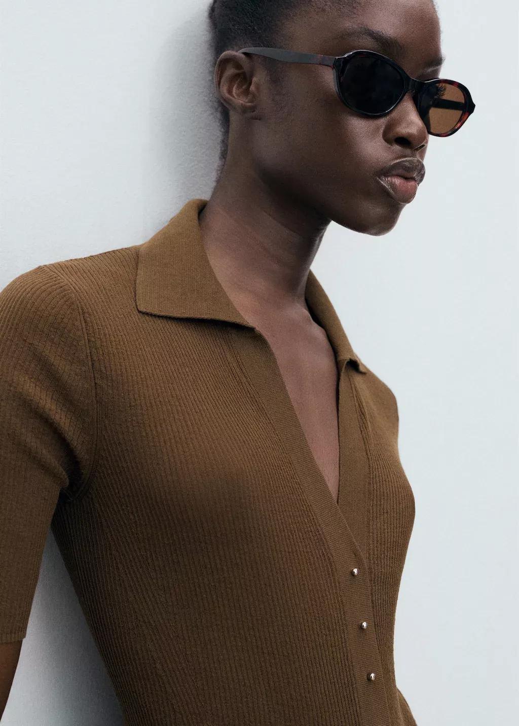Brown Ribbed Polo-Neck Sweater, , large image number 1