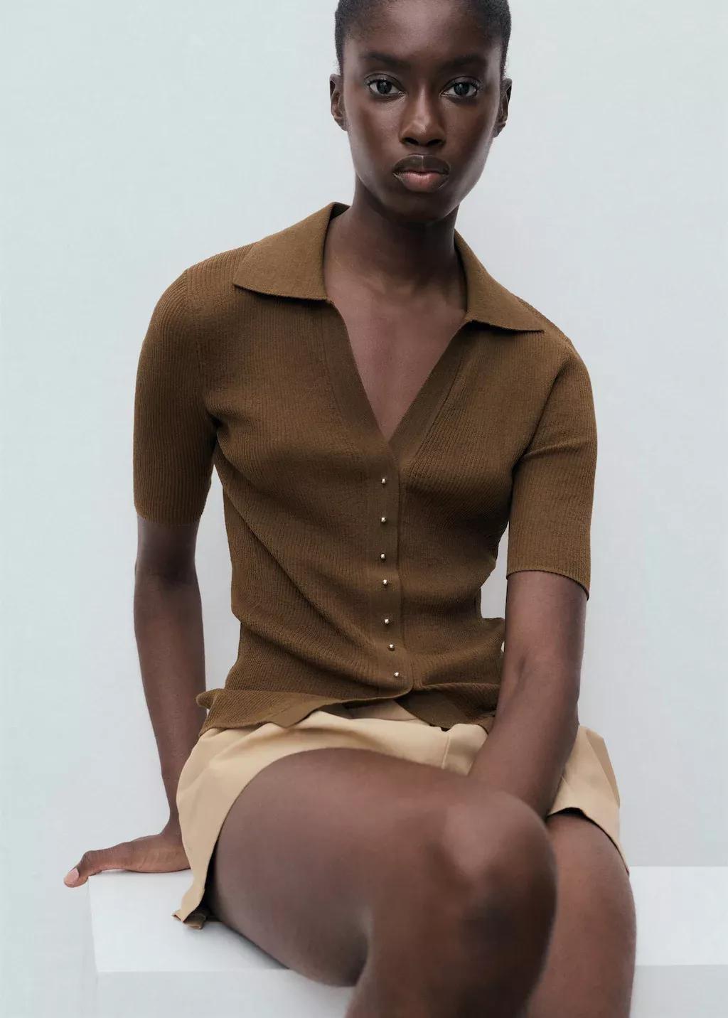 Brown Ribbed Polo-Neck Sweater, , large image number 2