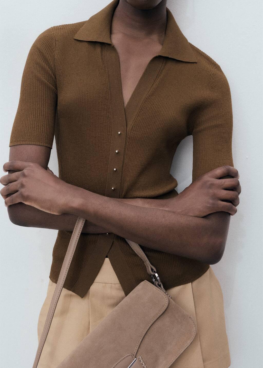 Brown Ribbed Polo-Neck Sweater, Dark Brown, large image number 4