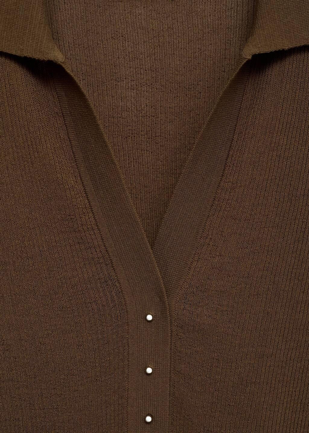 Brown Ribbed Polo-Neck Sweater, Dark Brown, large image number 5