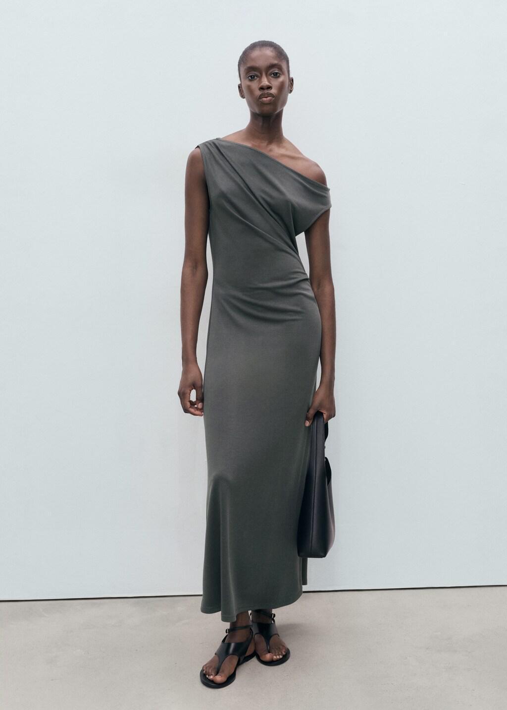 Grey Asymmetrical Pleated Dress, , large image number 0